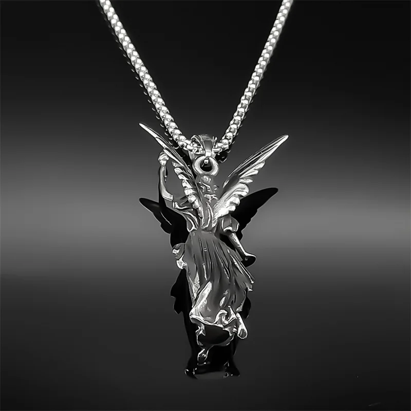 Klassische Gebet Schutzengel Segen Engel Anhänger Halskette Für Frauen Männer Edelstahl Schwarz Mode Gothic Kette Schmuck – Detail 6