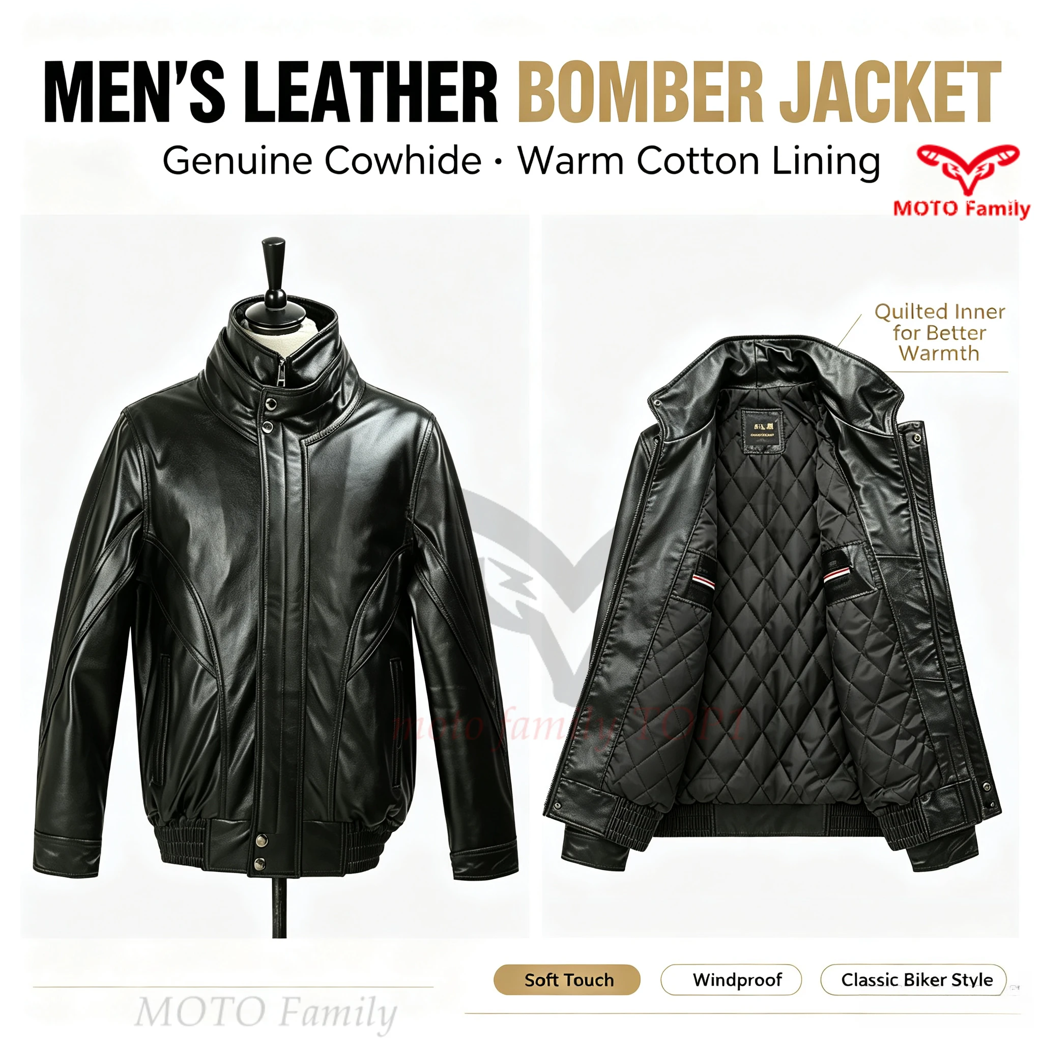 Motorcycle jacket cowhide cycling suit with cotton loose winter pilot leather jacket genuine leather jacket men moto accessories