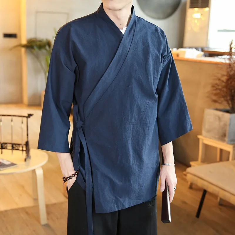 Japanese Men Cardigan Kimono Traditional Japanese Samurai Clothing Streetwear Yukata Male Shirt Haori Mens Kimono Shirt 4XL 5XL