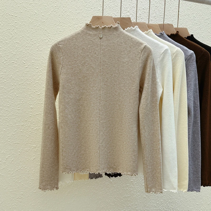 Autumn Winter Half-Neck High Elastic Soft Knit Top Clothing For Women Slim Long Sleeve Pullover Bottoming Sweater Woman