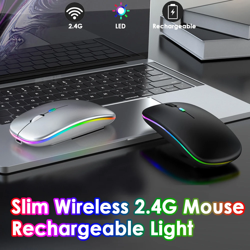 2.4G Wireless Mouse RGB Rechargeable Mice Wireless Computer Mause LED Backlit Ergonomic Gaming Mouse for Laptop PC