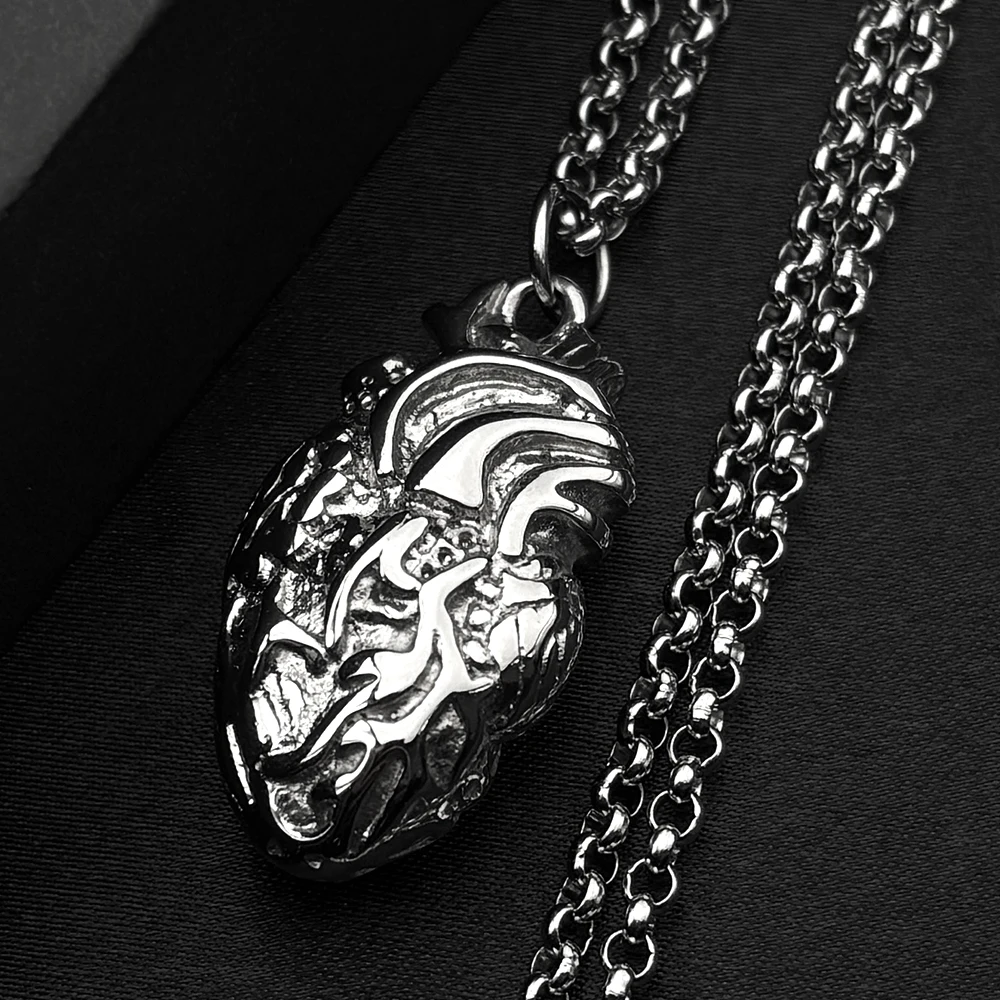 Human Heart Organ One Side Vivid Pendant Necklace Stainless Steel Chain Punk Party Women Men Doctors Nurses Jewelry Gift