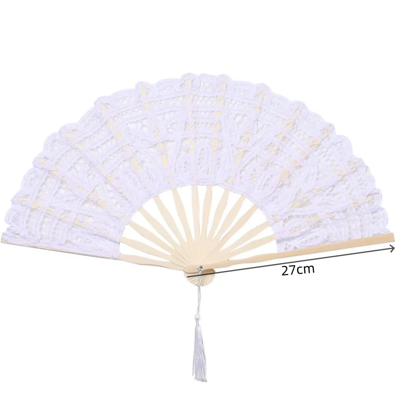 6 Pack Bamboo Handle Vintage Lace Hand Fan European Style with Tassel Embroidered Folding Fan Hand Held Dance Fan Summer Gift