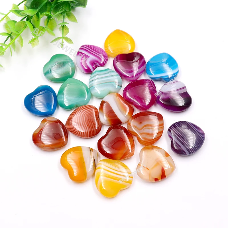 25mm High Quality Heart Stone Stripe Agate Colorful Charms Reiki Crystal For Jewelry Making Gemstones No Hole Wholesale