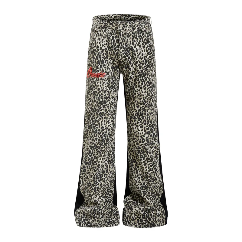 

Unisex Bootcut Jeans For Man Leopard Straight Jeans Rivets Slim Denim Trousers Soft Woman Y2k Pants High Street Brand Clothing