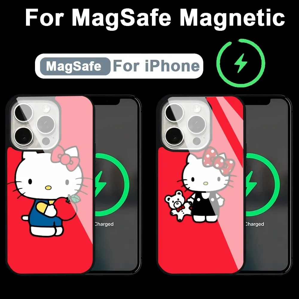 

Cute Kawaii Hello K-Kittyes Phone Case Alex Mirror For Magsafe Wireless Charging Caver For IPhone 13 14 15 Pro Max 11 12 Mini