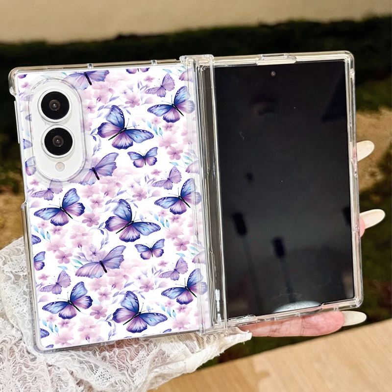 Butterfly Pattern Clear Phone Case For Samsung Galaxy Z Fold 8 Ultra 8 7 6 5 Folding Hard Cover For Samsung Z Fold8 Fold7 Fold6