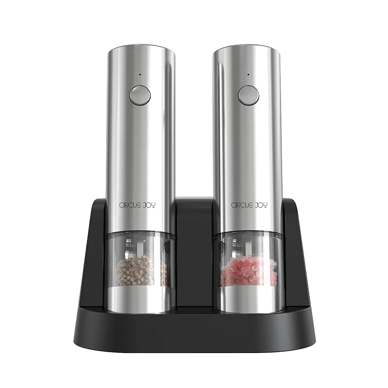 Rechargeable Electric Salt And Pepper Grinder Set With Charging Base Stainless Steel Automatic Salt Spice Grinder Pepper Mill