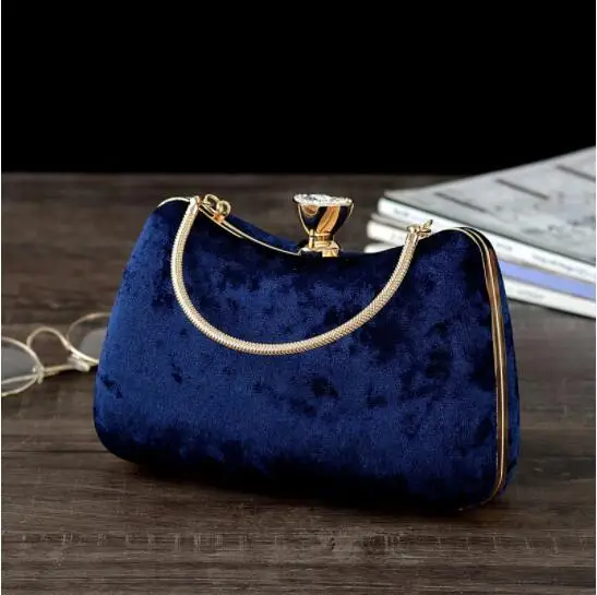 Wholesale Factory Directly Sale Womans Wedding Party Clutch Bags Elegant Small Gift Velvet Night Handbags Navy Blue Hand Bag sac