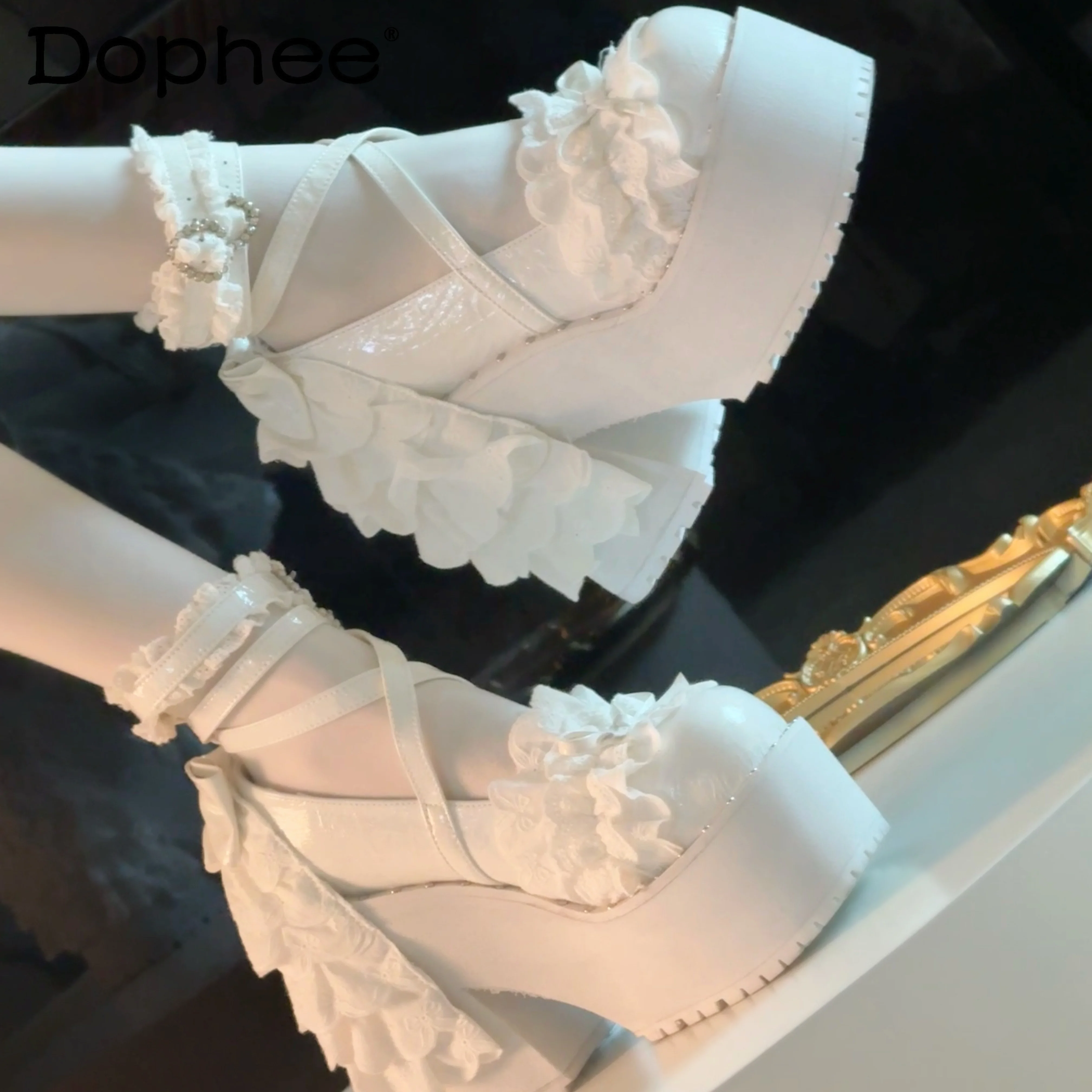 

Оригинальные белые туфли на высоком каблуке Mine Mass-Produced, непромокаемая обувь на платформе в японском стиле Лолиты, милые модные женские туфли-лодочки для девочек