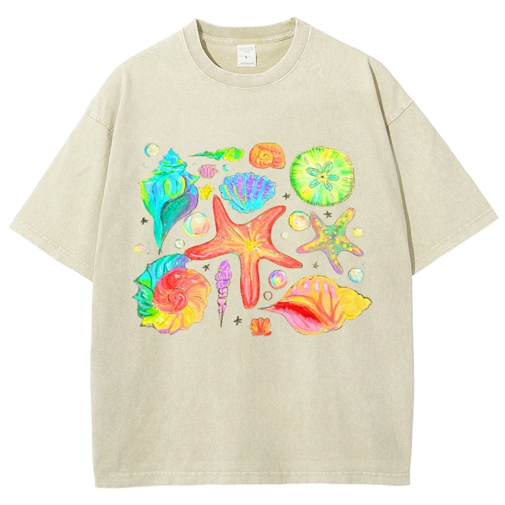 

Женская футболка из 100% хлопка, свободная футболка с круглым вырезом, красочная футболка с принтом морской звезды с рисунком океана и мира, мягкая футболка высокого качества