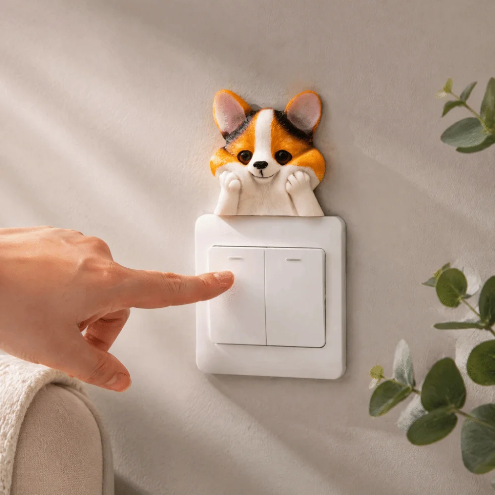 Switch Decor Self-Adhesive 3D Dog Wall Decals Resin Decorations Socket Sticker Funny Cute Animal Wall Switch Stickers Bedroom