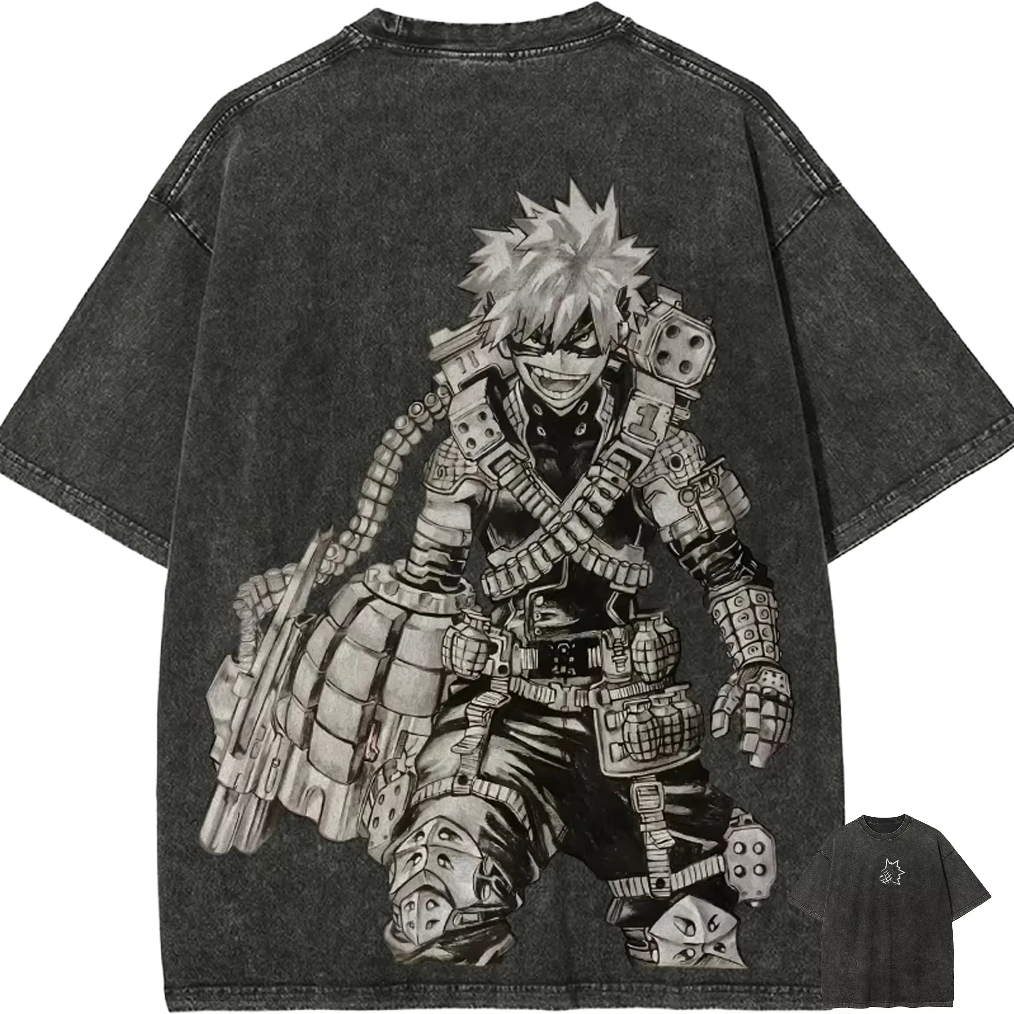Katsuki Bakugo T Shirt My Hero Academia Men Acid Wash Anime Dynamite Graphic Cotton Streetwear Explosion Manga Vintage Tee