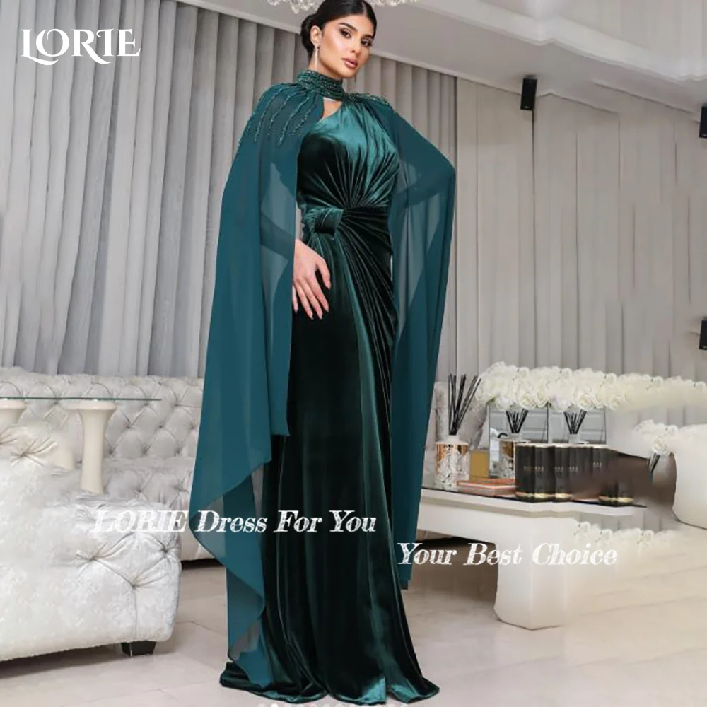 

LORIE High Collar Mermaid Evening Dress Mislim Pleat Velvet Party Dress Elegant Prom Dress Long Sleeves Party Gowns Customized