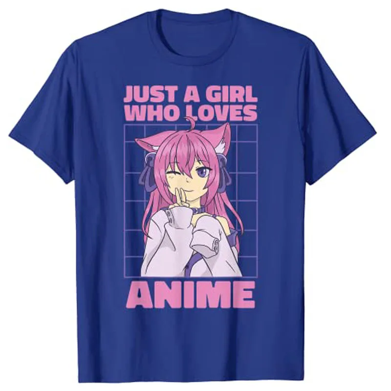 Just A Girl Who Loves Anime Shirts Japanese Cartoon Otaku T-Shirt Causal Tops Y2k Manga Graphic Sayings Quote Tee Summer Fashion