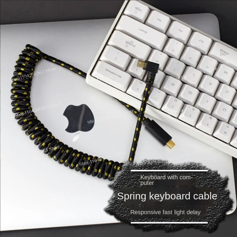 20cm Coiled USB Type-C To Mini USB Right Left Angled Hhkb Stretch Spring Curl Mechanical Keyboard Data Cable for Macbook Pro