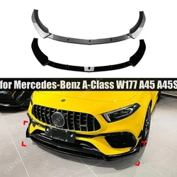 High Quality Front Bumper Lip Spoiler Bodykits for Mercedes-Benz A-Class W177 A45 A45S 2019 2020 2021 2022 2023 Gloss Black ABS