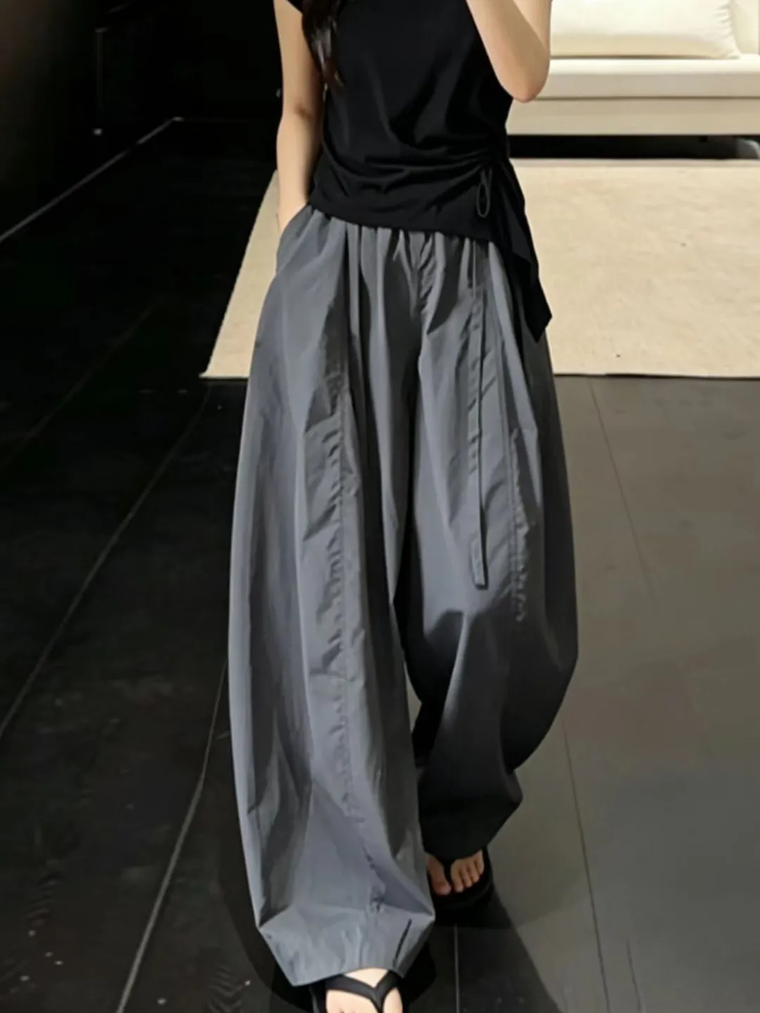 

Gray Loose Wide Leg Pants Women's 2026 Summer New Small Size Loose Slim Thin Quick Dry Pants Korean Style High Waist Trousers