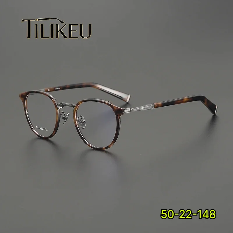 Japanese Vintage Oval Acetate Titanium Glasses Frame Men's Ultra Light Large Face Shape Women's Luxury Designer Eyewear New 2026