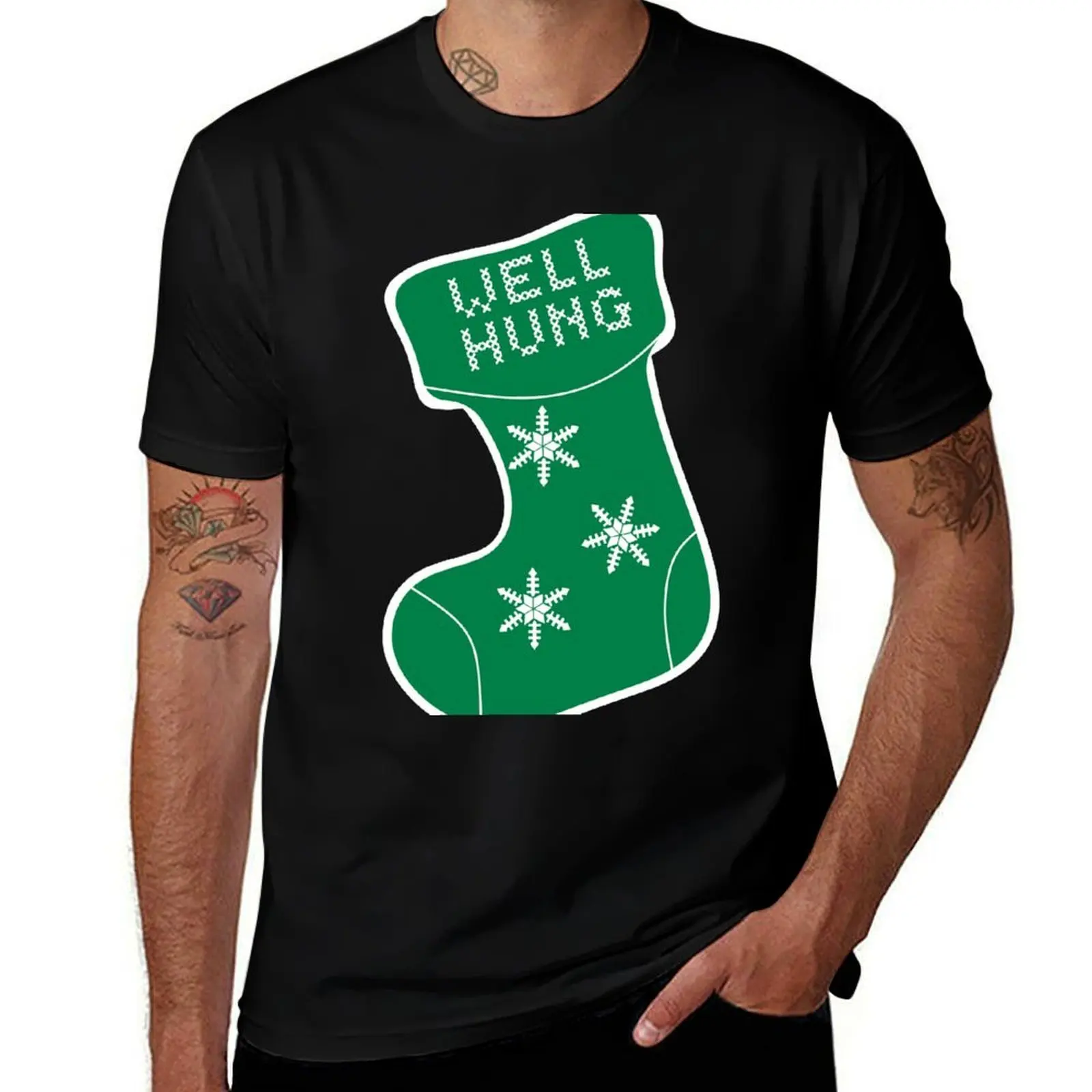 Well Hung Funny Christmas Stocking T-Shirt Thanksgiving Casual Tee T-Shirt