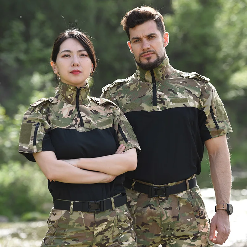 Outdoor frog suit training suit top short sleeve camouflage tactical suit