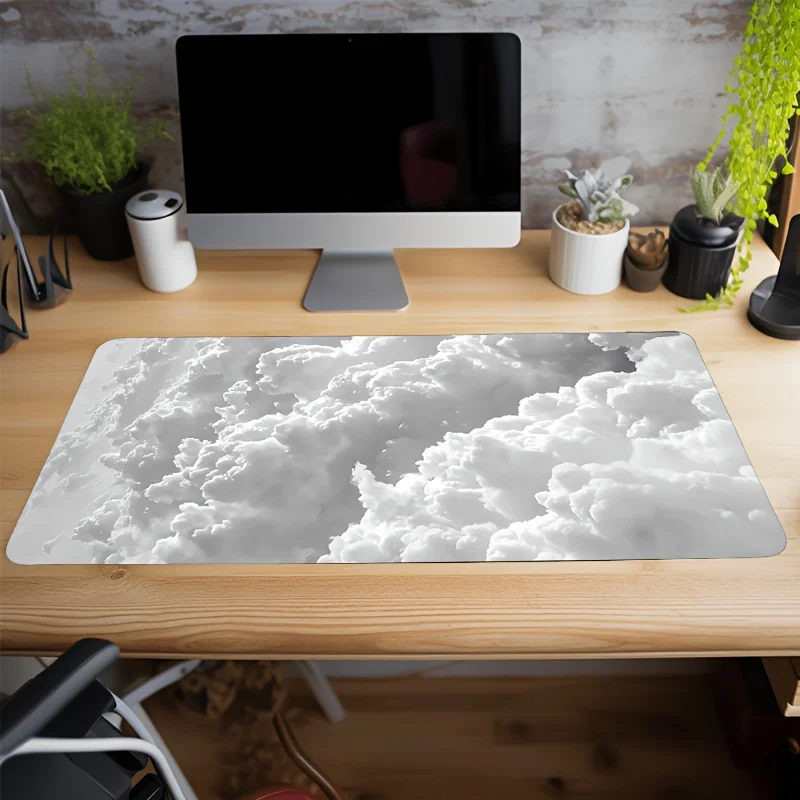 Extra Large White Cloud Mouse Pad- HD Keyboard Mouse Desk Mat, Non-Slip Natural Rubber Base, Office Accessories, Perfect Gift for Boyfriend or Girlfriend, 35.4x