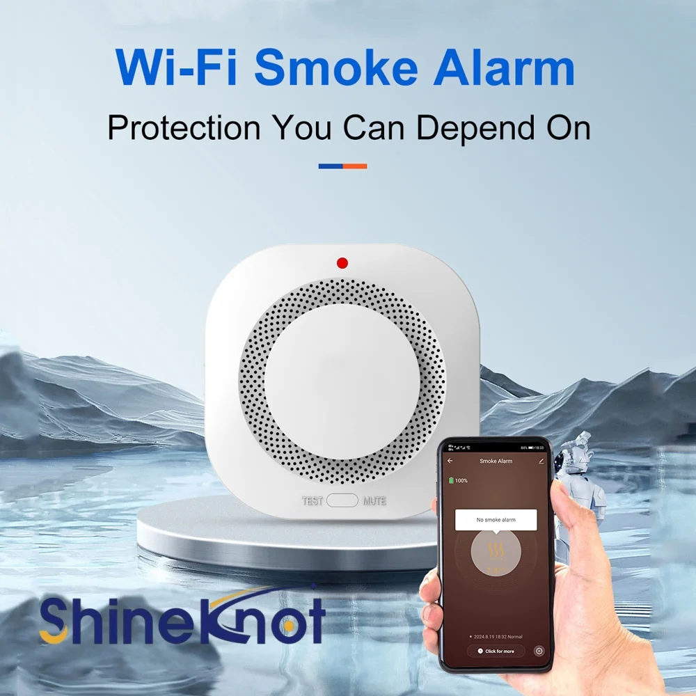 SHINEKNOT Tuya Intelligent Wifi Smoke Detector Wireless Smoke Detector Fire Sensing Alarm Mobile App Push Alarm