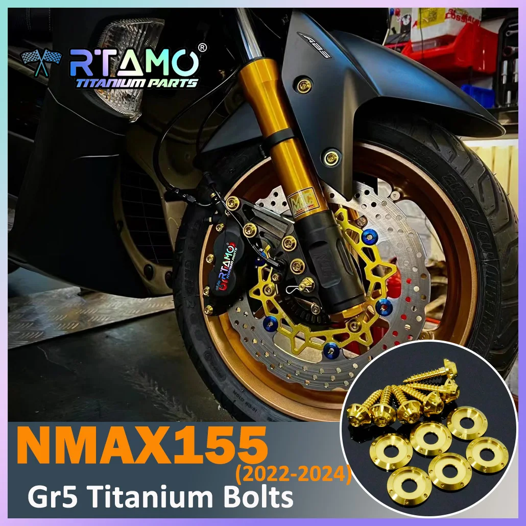 RTAMO Gr5 Titanium Bolt Visor Bolt Brake Fluid Handbar Cover Front Caliper Bolt ABS Line Holder for Yamaha Nmax155 (2022-2024)