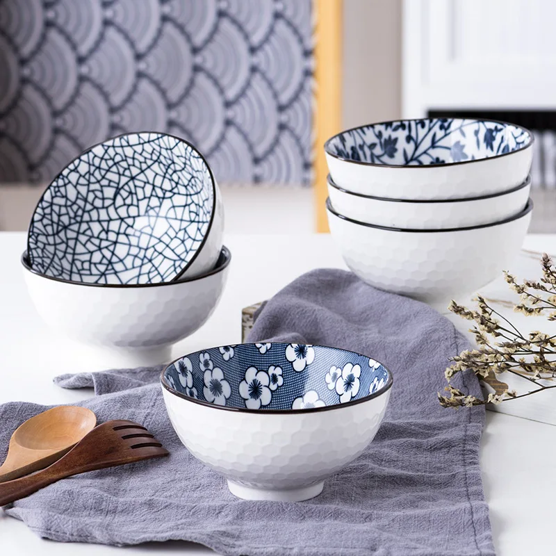 

2/4/6pcs Japanese Ceramic Tableware Set Kitchen Blue and White Cherry Blossom Porcelain Bowl High-end Tableware Gifts