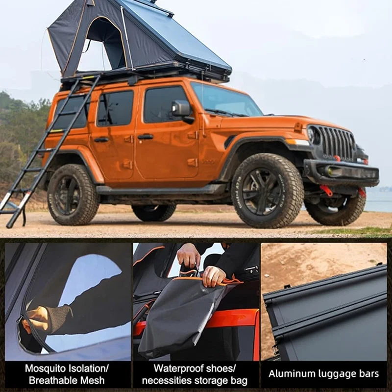 High Quality Waterproof Pop-up Triangular Hard Shell Rooftop Tent For 3 People, Compatible With SUV, Truck, Jeep And Van Camping