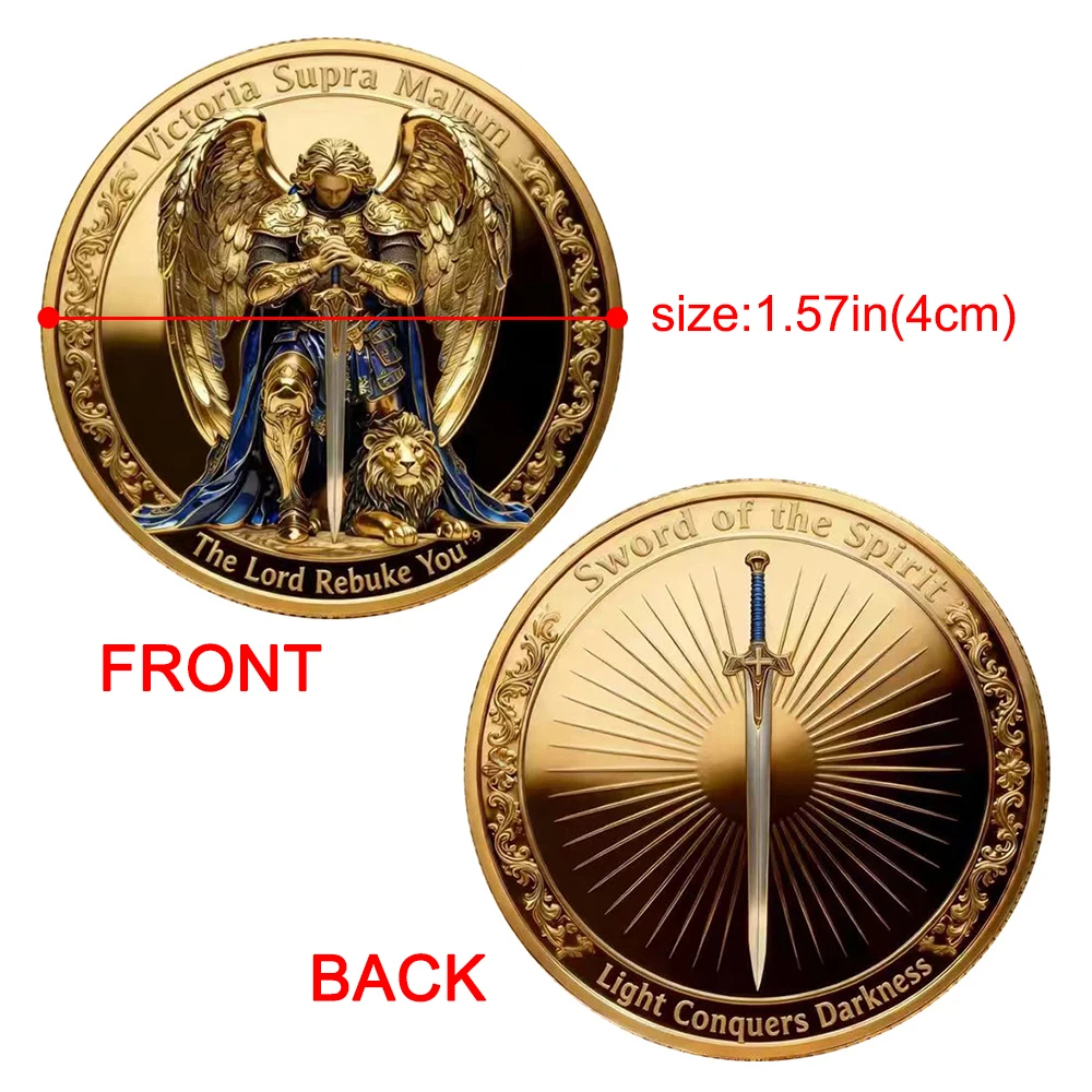 Archangel Michael Challenge Coin Sword of the Spirit Gold Plated Commemorative Coin Christian Religious Collectible