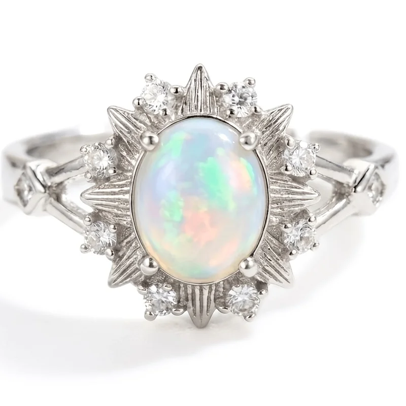 1pce 68mm Natural Opal, S925 Sterling Silver Ring | Play-of-Color | Quirky | Christmas, Halloween, and Black Friday gifts 042