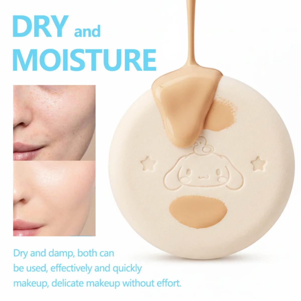 MINISO GMBH Cinnamoroll Antibacterial Concealer Pocket Air Cushion Powder Puff Does Not Fly Powder Easy To Apply Makeup