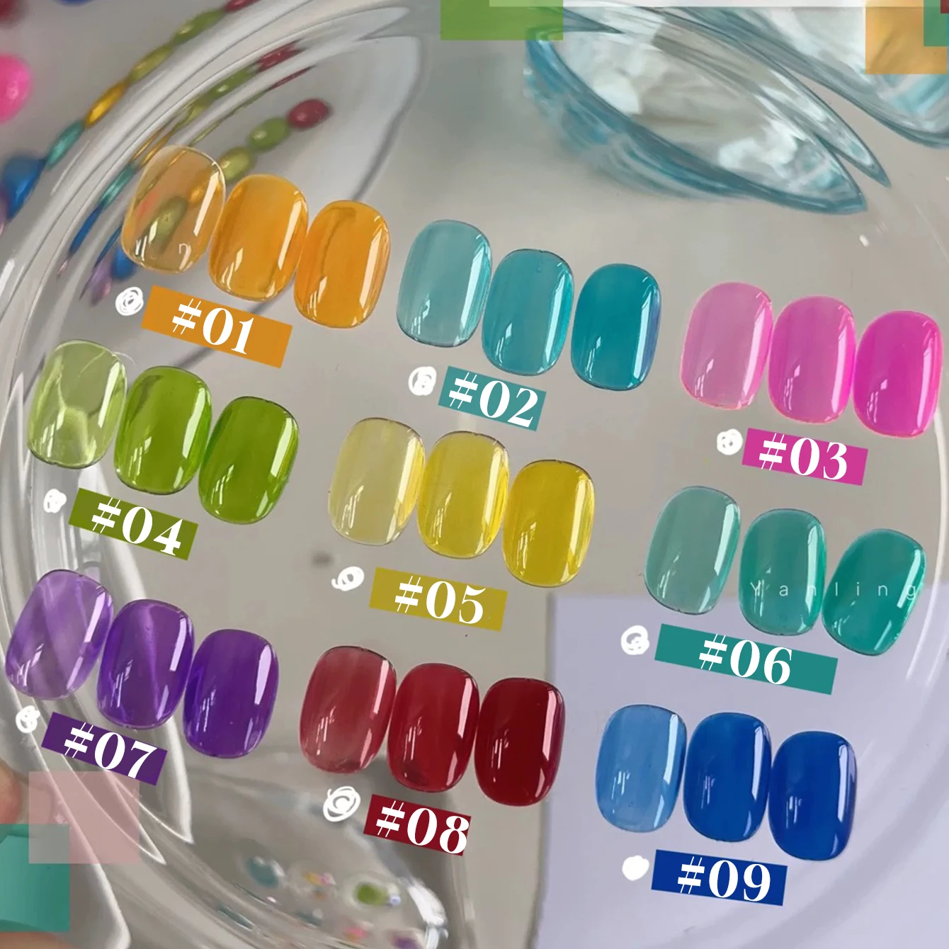 MIANEL 1-9pcs 12ML Summer Top Selling Ice-clear Dopamine Glass Candy-colored Gel Nail Polish Glass Tanzanite Jelly Nail Polish