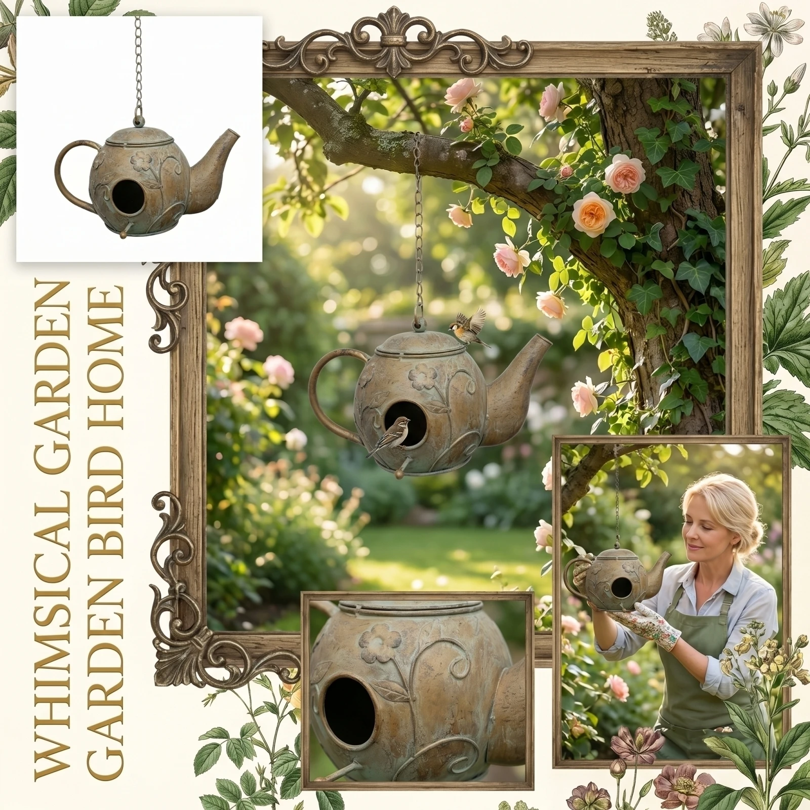 

Creative Metal Teapot-shaped Bird Feeder, Patio Decoration Bird Food Bowl, Garden Outdoor Decorative Hangings
