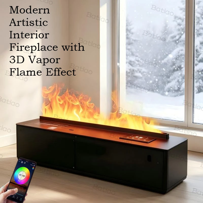 Smart Ambient Lighting Water Vapor Fireplace 3D Water Vapor Fireplace Electric Wall Mounted Realistic Flame Smart LED Firepit