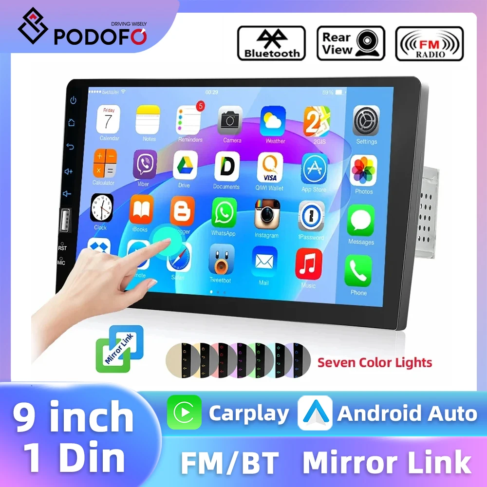 Podofo 1 Din Car Radio Mirror link MP5 Player Touch Screen Multimedia Player USB FM Receiver Steering Wheel Control Car Stereo