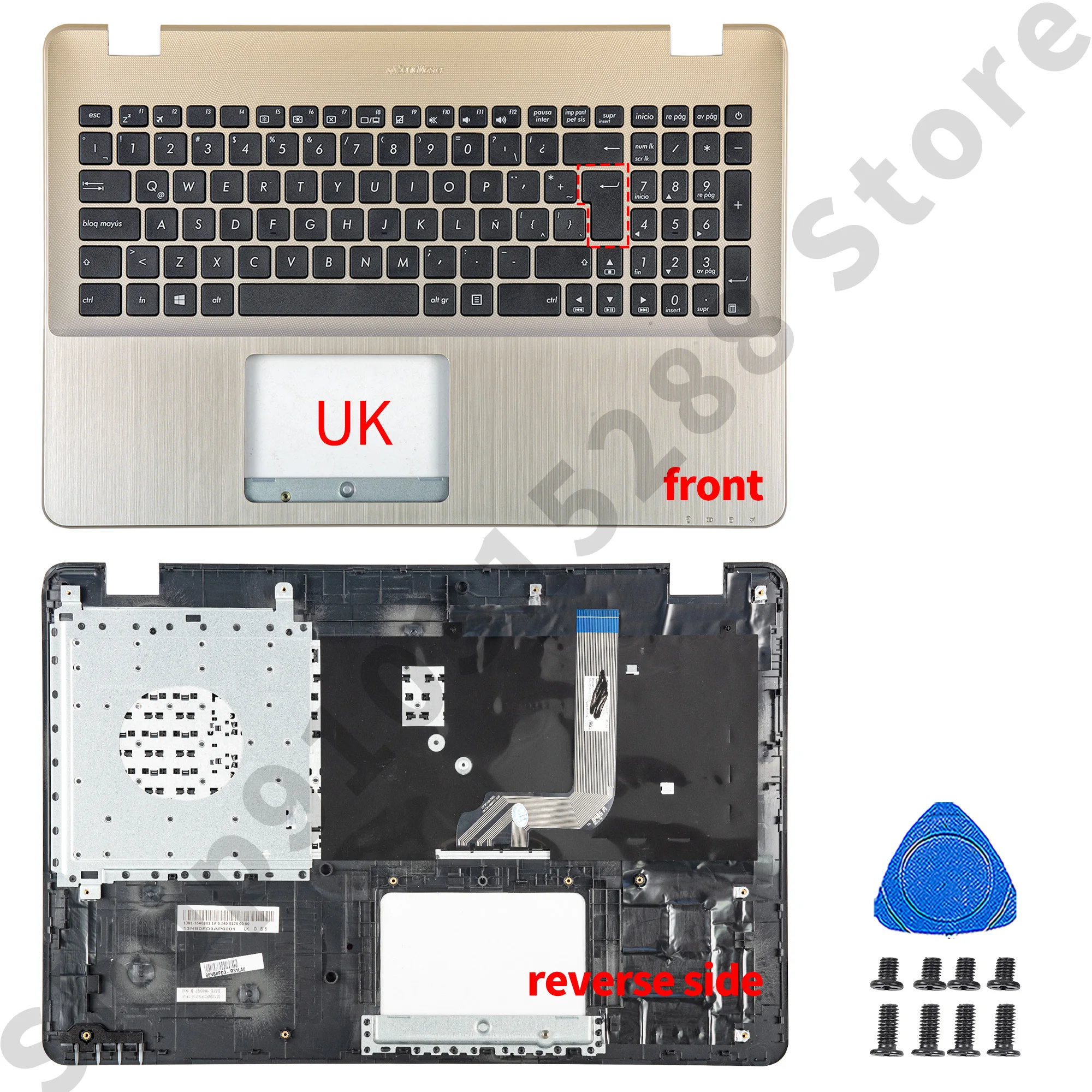 Imagem -04 - Teclado Origi para X542 X542u X542ur X542ba R542ua A580 F580 Fl8000 com Palmrest Capas para Laptop Inglês Europeu Ouro Bule