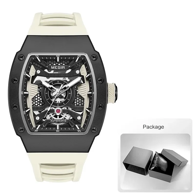 MEGIR 8604 Men's Wine Barrel Automatic Mechanical Watch Fashion and Leisure Silicone Strap Fashion Night Light Watches for Man