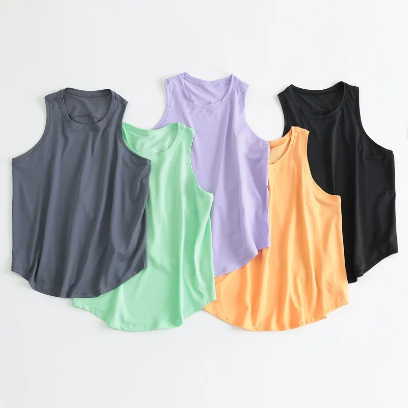 Round neck yoga lightweight mesh fabric vest with reflective jogging shirt classic sleeveless sports T-shirt