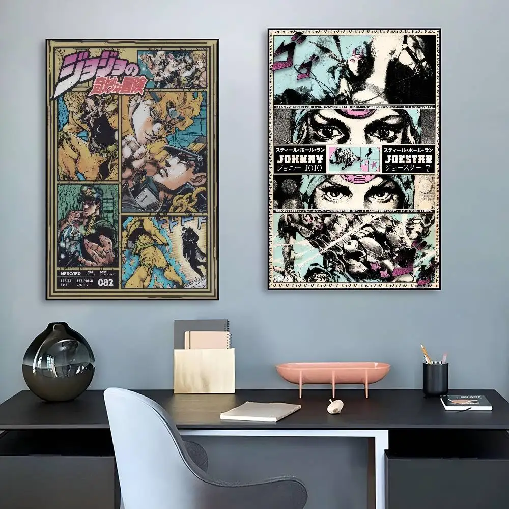 Black J-JoJo Bizarre Adventure Anime  Anime Posters Sticky Decoracion Painting Wall Art White Kraft Paper Wall Decor