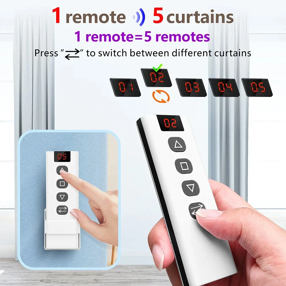 KEBIDU 433MHz Wireless Curtain Switch 110V 220V 16A RF Receiver 5-in-1 Remote for Remote Control Roller Shutter Windows Garage