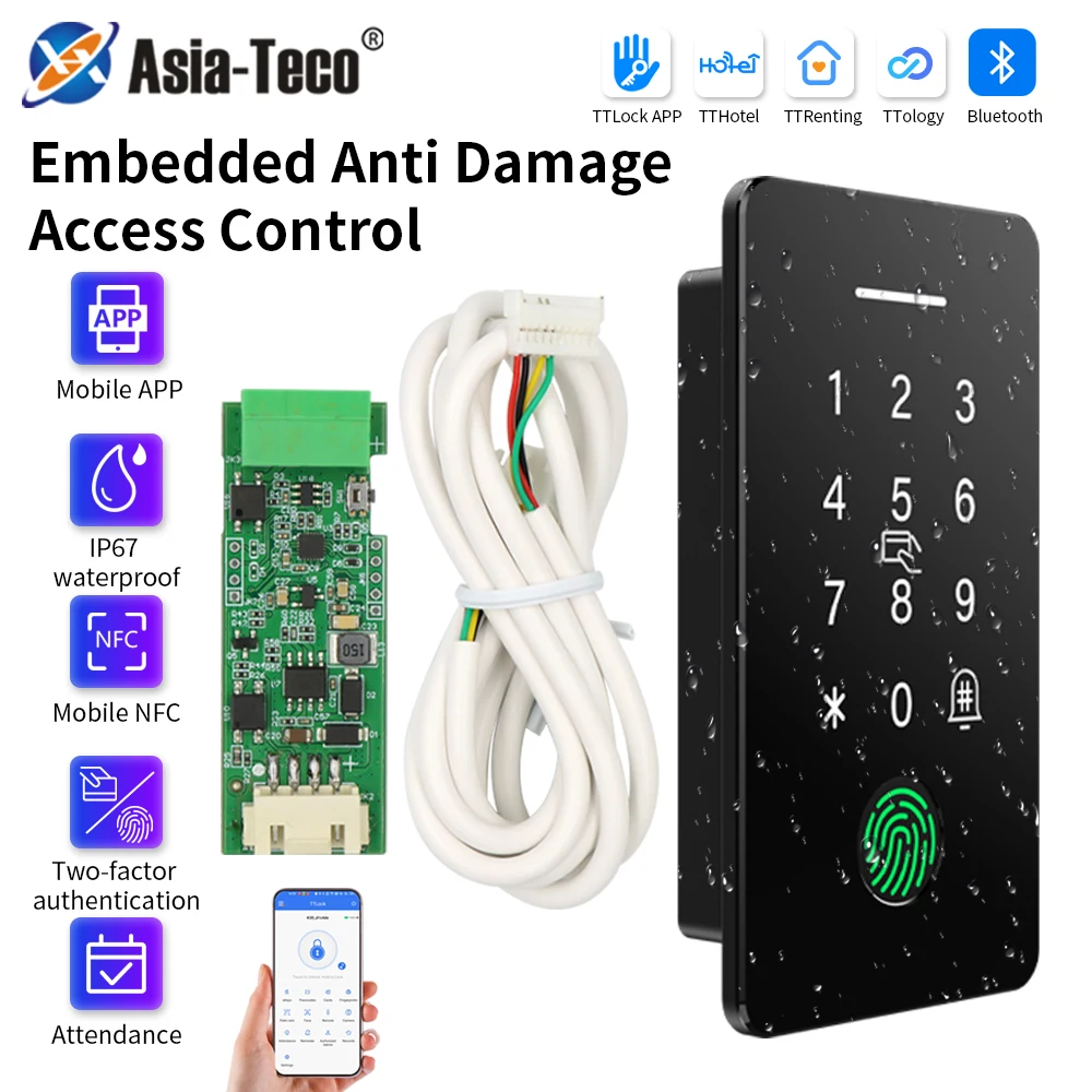 Embedded Access Control IP67 Waterproof Fingerprint Attendance System Kit TTLOCK APP IC NFC Card Reader Highly Secure System Set
