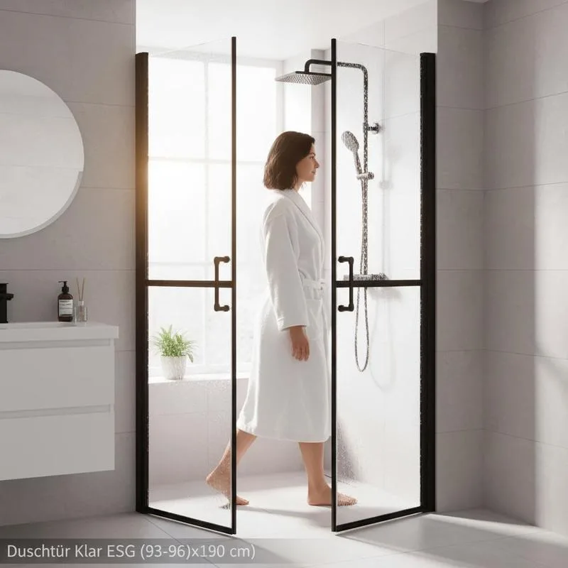 Porte de douche en verre ESG transparent avec largeur réglable 93-96 x 190 cm, adaptable à différentes dimensions de niche, vision panoramique qui élargit l'espace visuel, idéale pour les rénovations de salle de bain et dimensions non standard