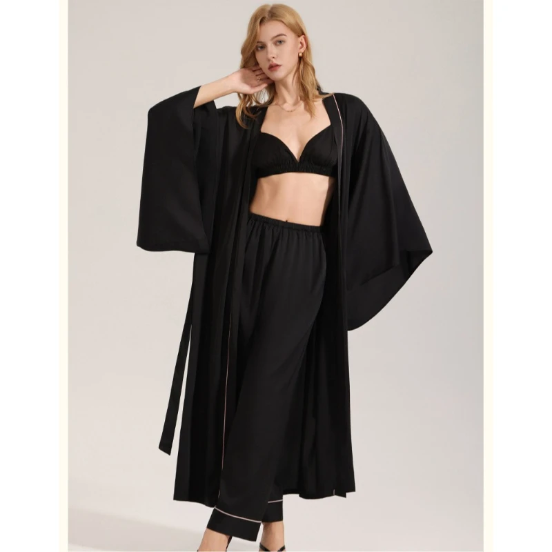 2026 New 1PCS Women's Sexy Loose-Cuffed Loungewear Long Satin Nightdress Ladies' Solid-Colour Cardigan Robe Party Dressing Gown