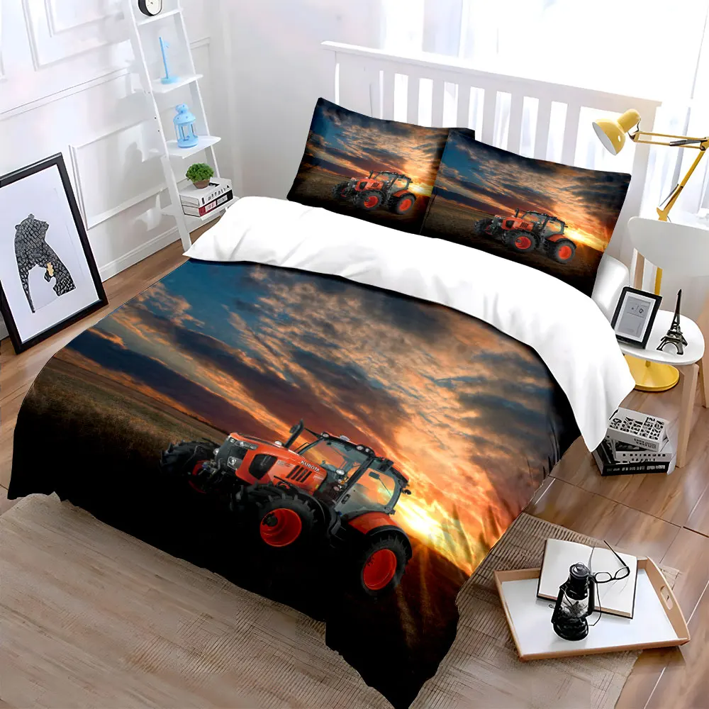 Farm Tractor Sunset Scene Set Multiple sizes kid's and adults' bedroom Exquisite 3PC bedding set, gift