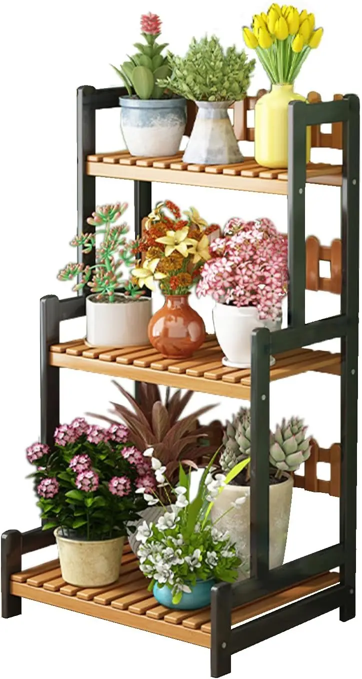 

3 Tier Wooden Plant Stand Indoor Outdoor, Plant Shelf Display Rack, Ladder Plant Shelf Multiple Flower Display Stands for Patio