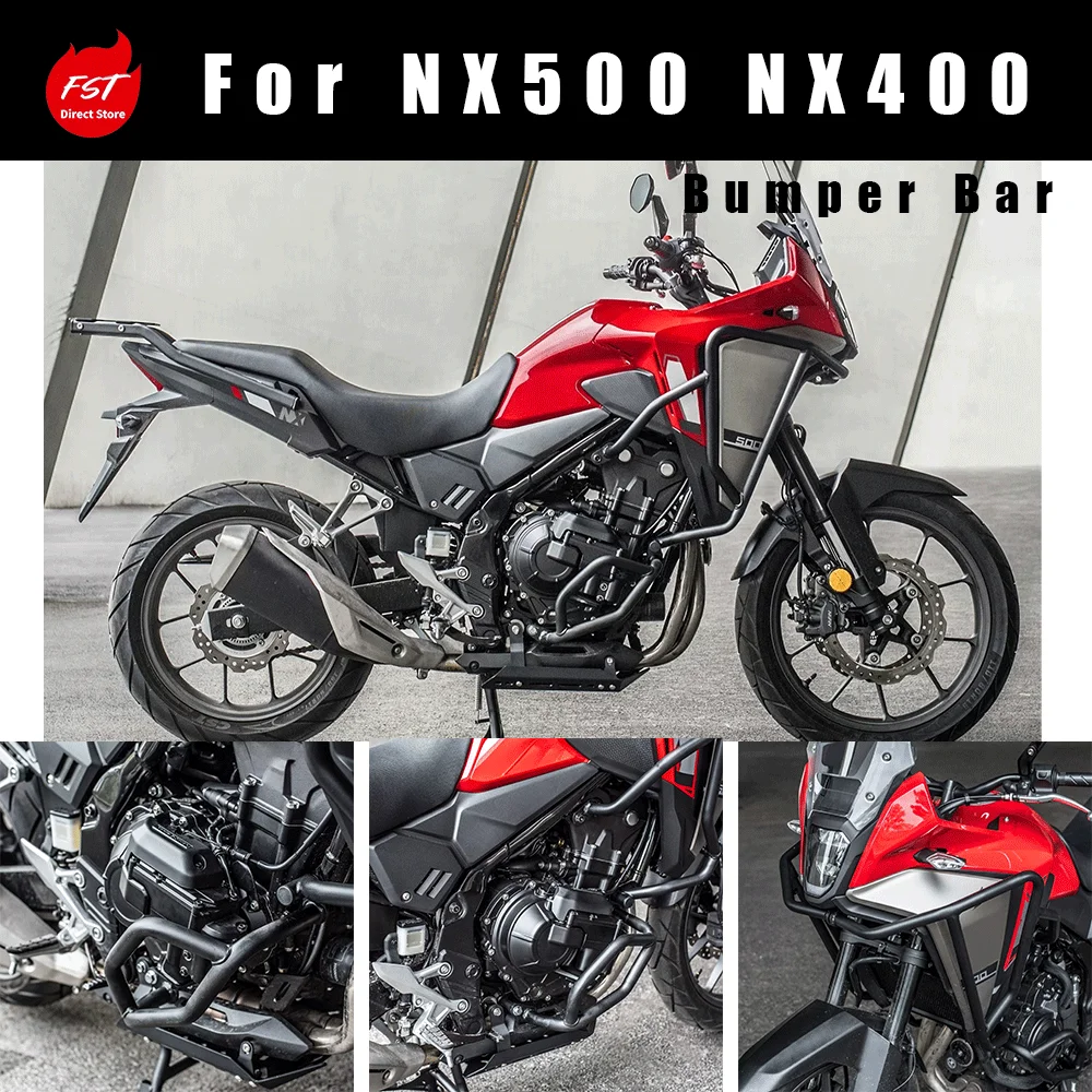 Carbon Steel Upper & Lower Full Wrap Crash Bar & Rear Luggage Rack, No Cut Modification Fit for Honda NX500 NX400