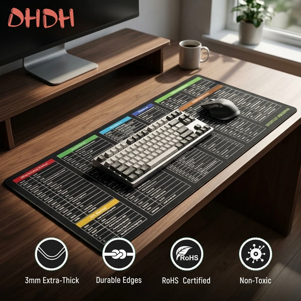 Premium Large Office Shortcut Mouse Pad with Multi Language Excel Word PowerPoint Photoshop Keyboard Guide High Quality Durable