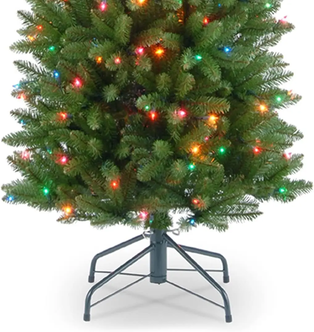 

Artificial Pre-Lit Slim Christmas Tree, Green, Kingswood Fir, Multicolor Lights, Includes Stand, 7 Feet